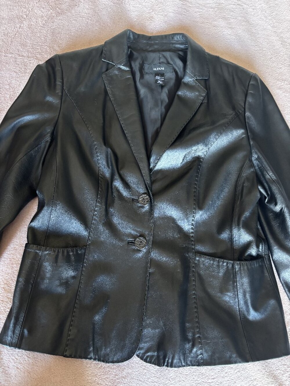 Alfani Black Leather Jacket Blazer Size Large Genuine Leather